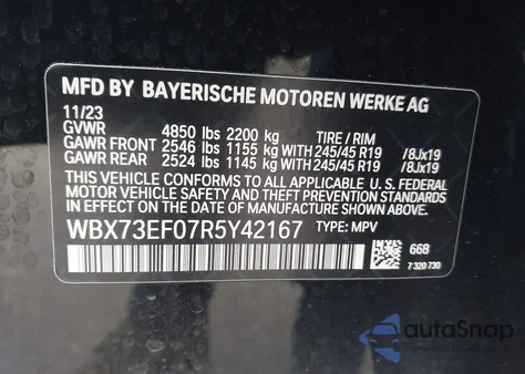 2024 BMW X1 xDrive28I из США, поврежденный, VIN WBX73EF07R5Y42167
